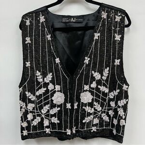 Silk blend Black Sequin large vest